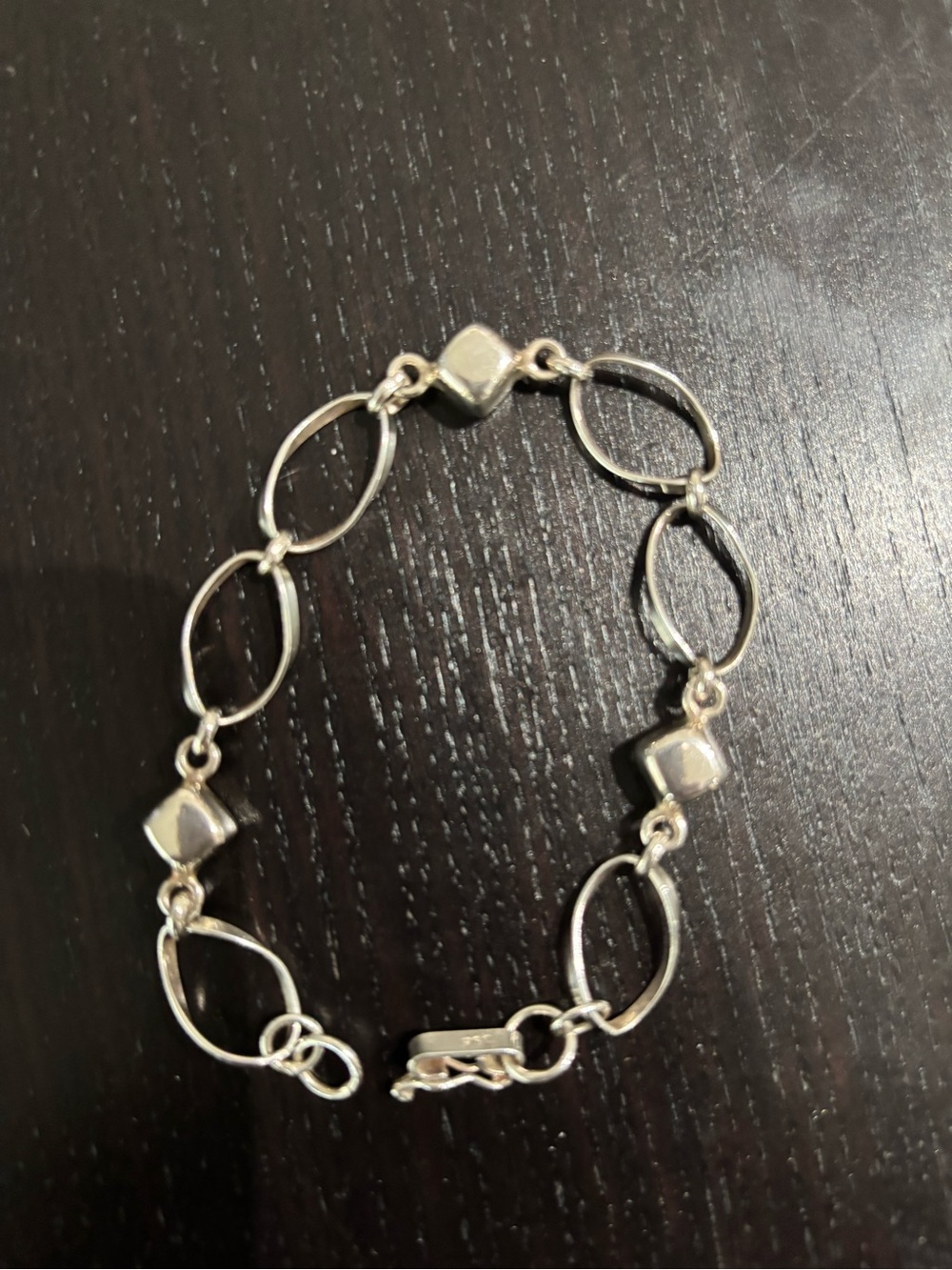 Peruvian 950 Silver Linked Oval & Cube Bracelet - NEW
